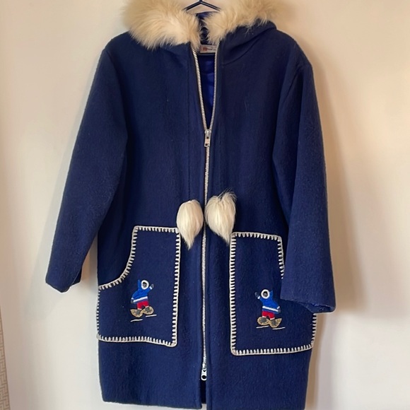 Handmade lined wool coat with fur trim hood - Picture 1 of 4